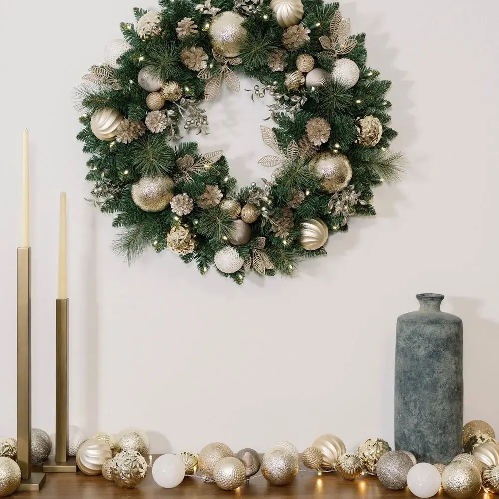 2-6” PreLit Ornament Gold Garland w/ LED Lights